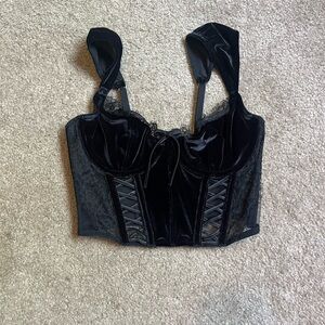 Victoria's Secret Black Velvet Lace-Up Corset